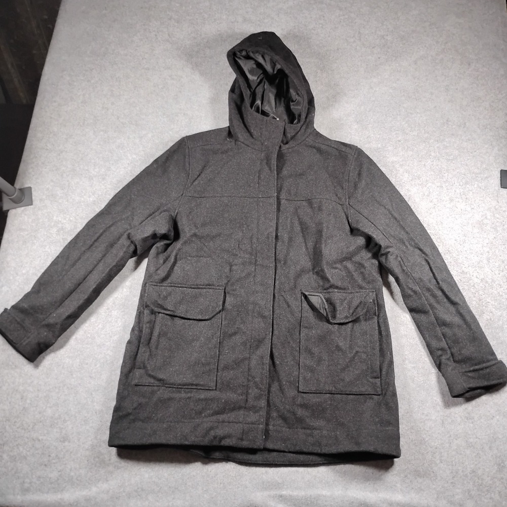 The North Face Women's Charcoal Grey 100% Wool Hooded Parka Jacket Coat Size XL